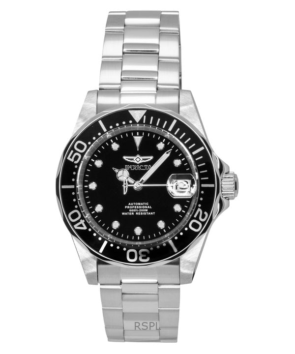 Montre homme Invicta Pro Diver en acier inoxydable, cadran noir, automatique, étanche à 200 m, référence 17039