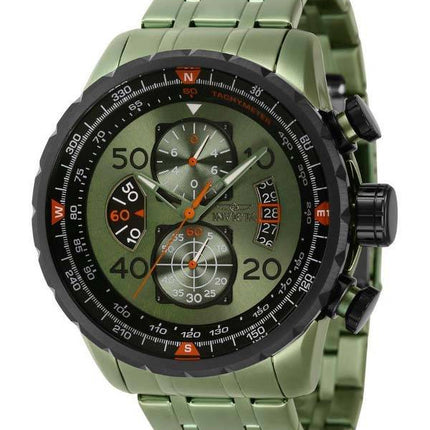 Invicta Aviator Acier Inoxydable Cadran Vert Quartz 40703 100M Montre Homme