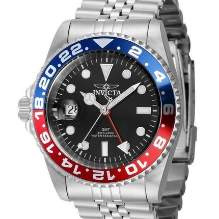 Montre pour homme Invicta Pro Diver GMT en acier inoxydable avec cadran noir et quartz 43968 200M
