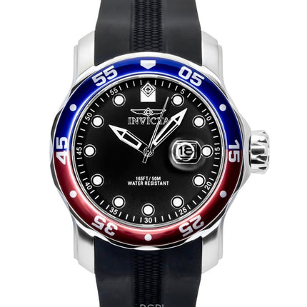 Montre homme Invicta Pro Diver, bracelet en silicone, cadran noir, lunette Pepsi, mouvement à quartz, référence 45735, étanche à 200 m