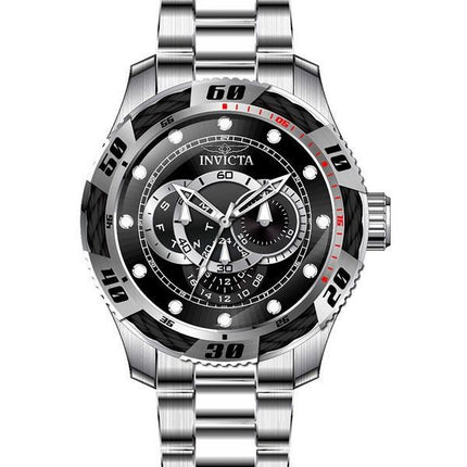 Montre pour homme Invicta Speedway GMT en acier inoxydable avec cadran noir et quartz 45755 100M