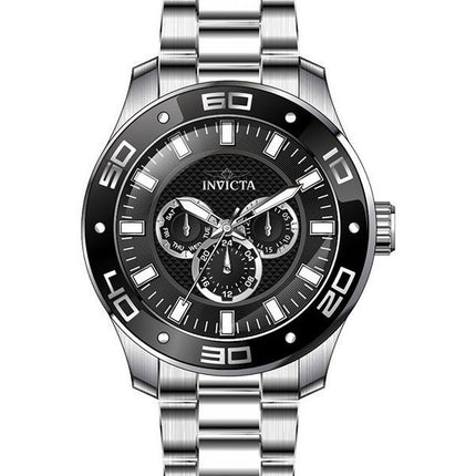 Montre pour homme Invicta Pro Diver Scuba GMT en acier inoxydable avec cadran noir et quartz 45756 100M