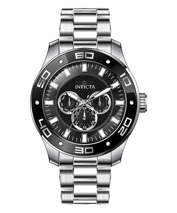 Montre pour homme Invicta Pro Diver Scuba GMT en acier inoxydable avec cadran noir et quartz 45756 100M