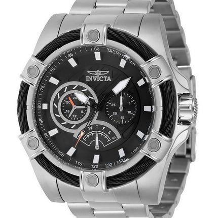 Montre pour homme Invicta Bolt Retrograde GMT en acier inoxydable avec cadran noir et quartz 46863 100M