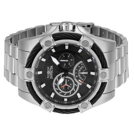 Montre pour homme Invicta Bolt Retrograde GMT en acier inoxydable avec cadran noir et quartz 46863 100M