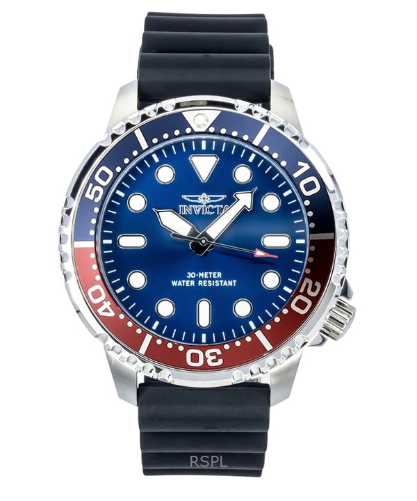 Montre homme Invicta Pro Diver, bracelet en silicone, cadran bleu, lunette Pepsi, mouvement à quartz, référence 47222