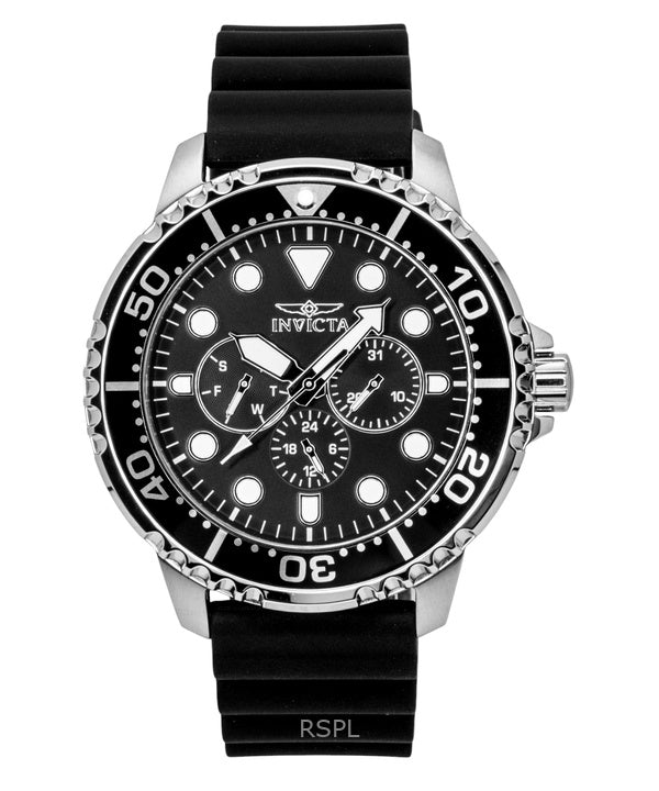 Montre homme Invicta Pro Diver GMT, bracelet en silicone, cadran noir, mouvement à quartz, référence 47234