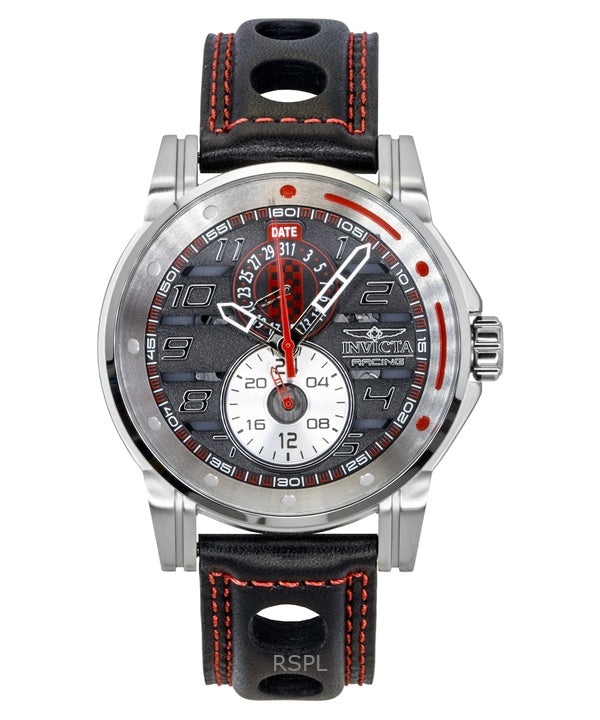 Montre homme Invicta Racing 47533, bracelet en cuir, squelette, cadran noir, mouvement à quartz