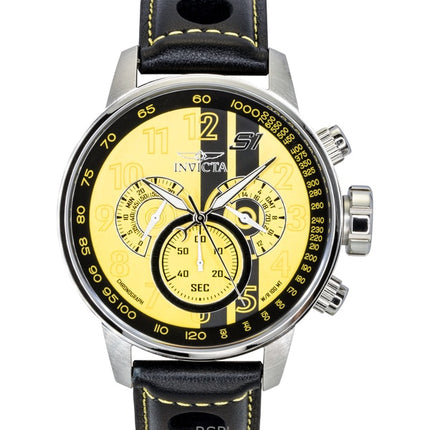 Montre homme Invicta S1 Rally Chronograph GMT, bracelet cuir, cadran jaune et noir, mouvement à quartz, référence 48616, étanche à 100 m