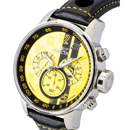 Montre homme Invicta S1 Rally Chronograph GMT, bracelet cuir, cadran jaune et noir, mouvement à quartz, référence 48616, étanche à 100 m