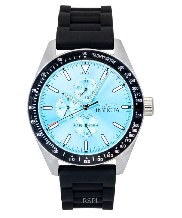 Montre homme Invicta Aviator 48856, bracelet en silicone, cadran bleu clair, mouvement à quartz, étanche à 100 m