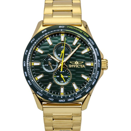 Montre homme Invicta Racing en acier inoxydable doré, cadran vert, quartz, 48870