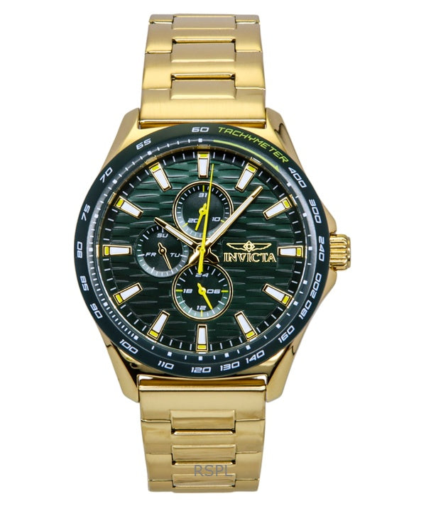 Montre homme Invicta Racing en acier inoxydable doré, cadran vert, quartz, 48870
