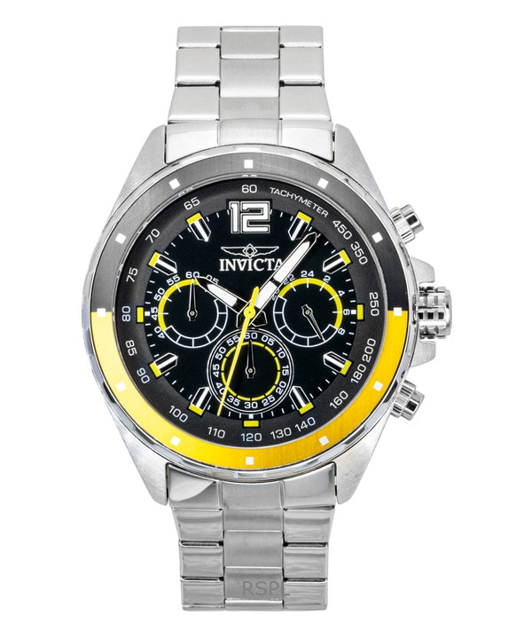 Montre homme Invicta Speedway Chronograph GMT en acier inoxydable, cadran noir, mouvement à quartz 49365