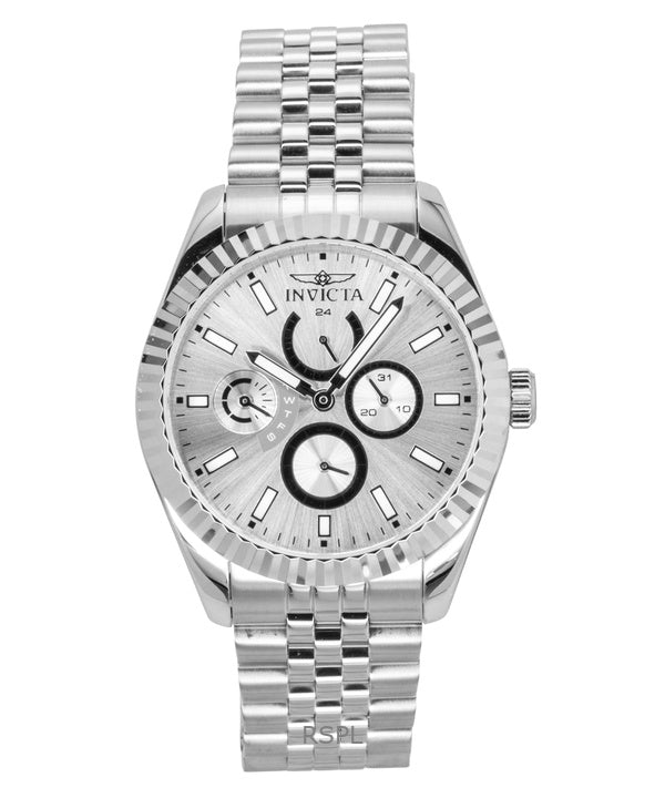 Montre homme Invicta Specialty GMT en acier inoxydable, cadran argenté, mouvement à quartz 49534