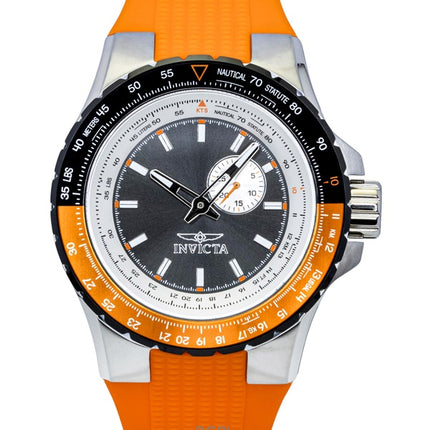 Montre homme Invicta Aviator 49721, bracelet en silicone orange, cadran gris anthracite, mouvement à quartz, étanche à 100 m