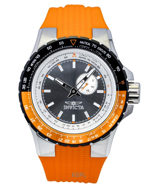 Montre homme Invicta Aviator 49721, bracelet en silicone orange, cadran gris anthracite, mouvement à quartz, étanche à 100 m