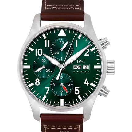 Montre homme IWC Pilots chronographe automatique avec bracelet en cuir et cadran vert IW378005 100M