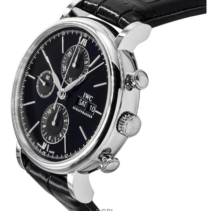 Montre homme IWC Portofino chronographe automatique avec bracelet en cuir et cadran noir IW391029