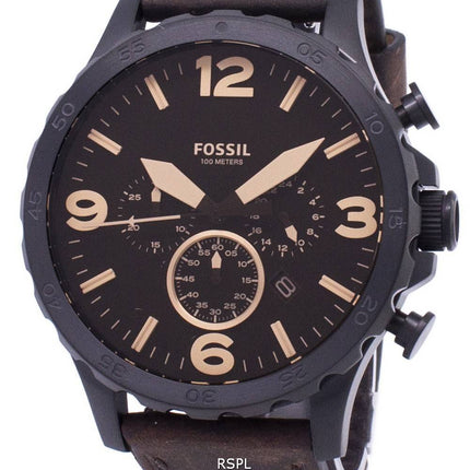 Fossiles montre chronographe Nate en cuir brun JR1487 masculin