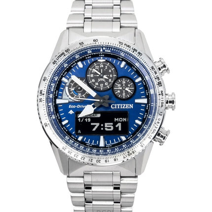 Montre homme Citizen Promaster Chronographe en acier inoxydable, cadran bleu, solaire, étanche à 200 m (JV2000-51L).