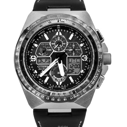 Montre de plongée Citizen Promaster Skyhawk AT pour homme, bracelet en cuir, cadran noir, Eco-Drive JY8149-05E, 200 m