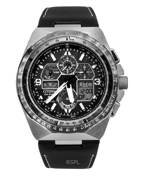 Montre de plongée Citizen Promaster Skyhawk AT pour homme, bracelet en cuir, cadran noir, Eco-Drive JY8149-05E, 200 m