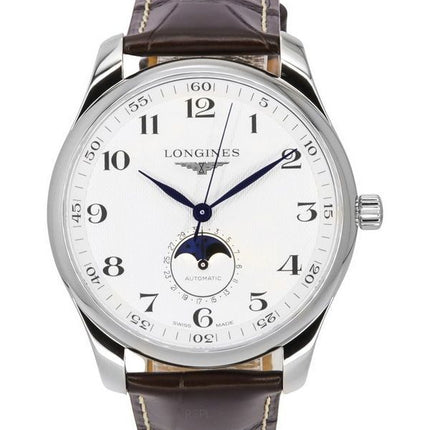 Montre Longines Master Collection Moon Phase bracelet en cuir cadran argenté automatique L2.919.4.78.3 pour homme
