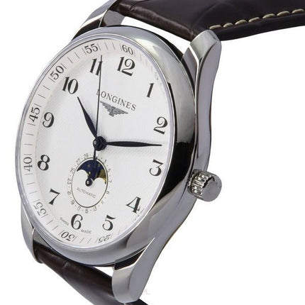 Montre Longines Master Collection Moon Phase bracelet en cuir cadran argenté automatique L2.919.4.78.3 pour homme