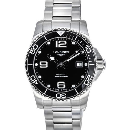 Montre de plongée automatique L3.741.4.56.6 300M pour homme Longines HydroConquest en acier inoxydable avec cadran noir