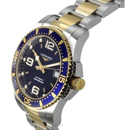 Montre de plongée automatique L3.742.3.96.7 300M pour homme Longines HydroConquest en acier inoxydable bicolore avec cadran bleu