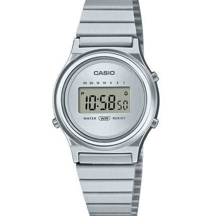 Montre Casio Vintage numérique en acier inoxydable avec cadran argenté et quartz LA700WE-7A pour femme