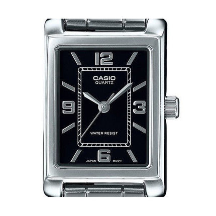Montre analogique Casio Standard en acier inoxydable avec cadran noir et quartz LTP-1234DD-1A pour femme