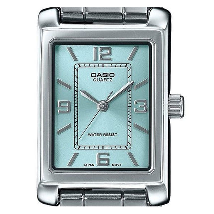 Montre analogique Casio Standard en acier inoxydable avec cadran bleu aqua et quartz LTP-1234DD-2A pour femme