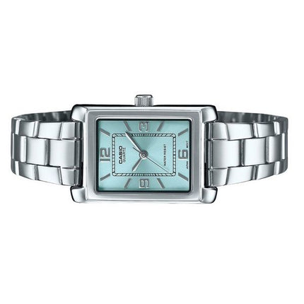 Montre analogique Casio Standard en acier inoxydable avec cadran bleu aqua et quartz LTP-1234DD-2A pour femme