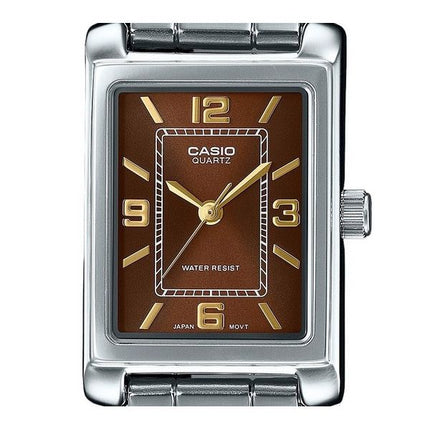 Montre analogique Casio Standard en acier inoxydable avec cadran marron et quartz LTP-1234DD-5A pour femme