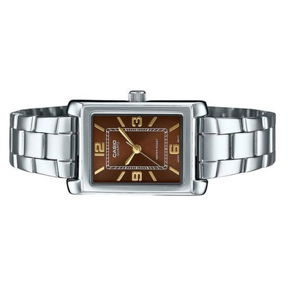Montre analogique Casio Standard en acier inoxydable avec cadran marron et quartz LTP-1234DD-5A pour femme