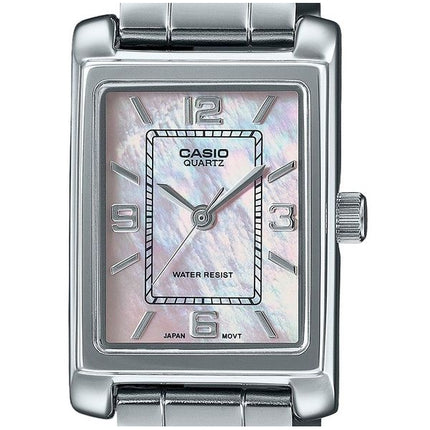 Montre analogique Casio Standard en acier inoxydable avec cadran en nacre et quartz LTP-1234DS-4A pour femme