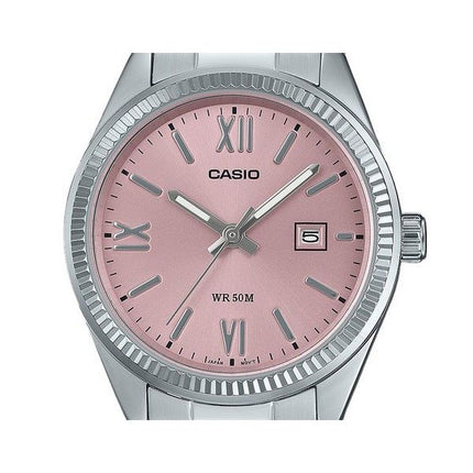 Montre analogique Casio Standard en acier inoxydable avec cadran rose et quartz LTP-1302DD-4A1V pour femme