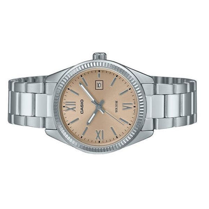 Montre analogique Casio Standard en acier inoxydable avec cadran pêche et quartz LTP-1302DD-4A2V pour femme