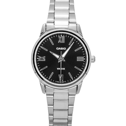 Montre Casio analogique pour femme, cadran noir, acier inoxydable, mouvement à quartz LTP-1303DD-1AV