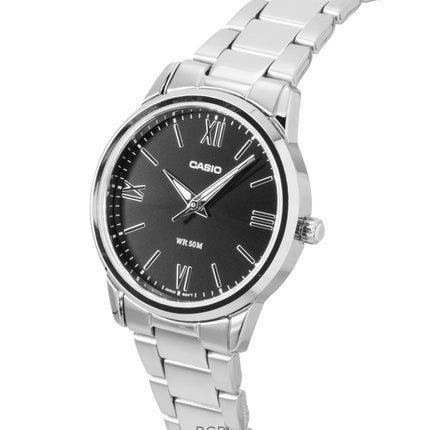 Montre Casio analogique pour femme, cadran noir, acier inoxydable, mouvement à quartz LTP-1303DD-1AV