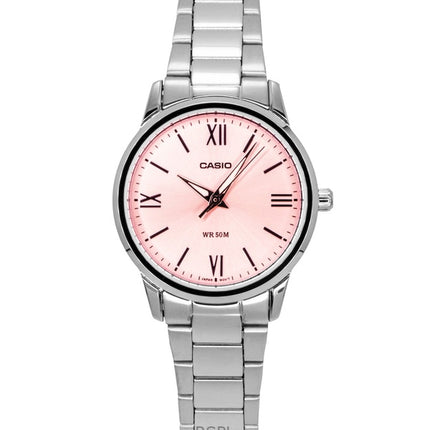 Montre Casio analogique en acier inoxydable, cadran rose, mouvement à quartz LTP-1303DD-4AV pour femme