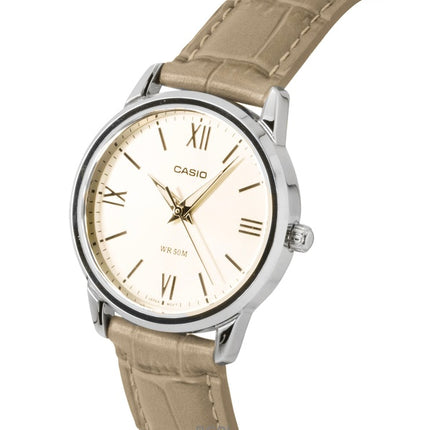 Montre Casio analogique pour femme, bracelet en cuir, cadran doré, mouvement à quartz LTP-1303LL-7AV