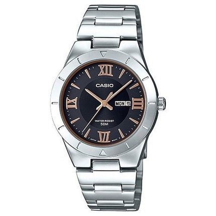 Montre Casio Enticer analogique en acier inoxydable avec cadran noir et quartz LTP-1410D-1A pour femme