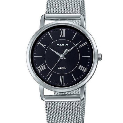 Casio Enticer Acier Inoxydable Maille Cadran Noir Quartz LTP-B110M-1AV LTPB110M-1 Montre Femme