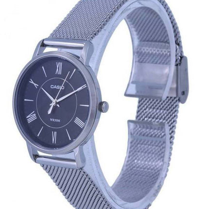 Casio Enticer Acier Inoxydable Maille Cadran Noir Quartz LTP-B110M-1AV LTPB110M-1 Montre Femme