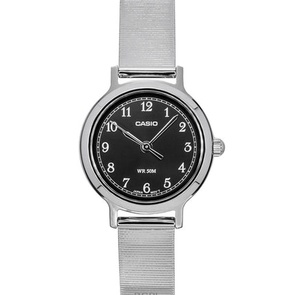 Montre analogique Casio Standard pour femme, acier inoxydable, cadran noir, quartz, LTP-B170D-1BV