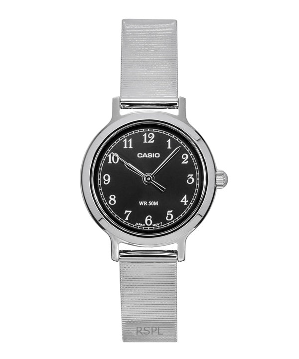 Montre analogique Casio Standard pour femme, acier inoxydable, cadran noir, quartz, LTP-B170D-1BV