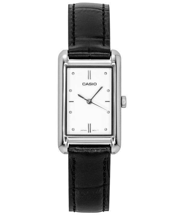 Montre Casio analogique pour femme, bracelet en cuir, cadran argenté, mouvement à quartz LTP-B171L-7A1